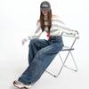 Early Spring Vintage High Waist Floor Wide Leg Cargo Denim Pants For Ladies Casual Pants Oversize Denim Trousers
