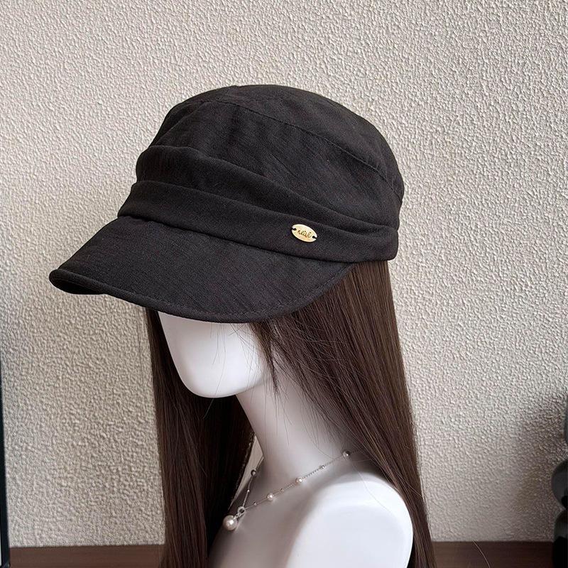 Retro Yamamoto style thin breathable washed linen pleated design octagonal hat temperament show face small equestrian hat