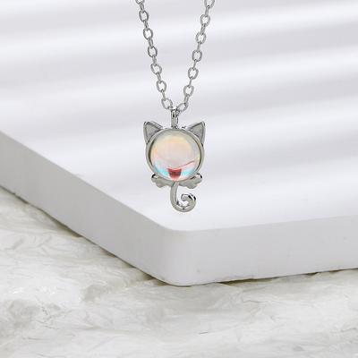 S925 Sterling Silber Halskette süße Katze Mondstein Halskette weiblichen Anhänger japanische und koreanische süße und frische Schlüsselbeinkette