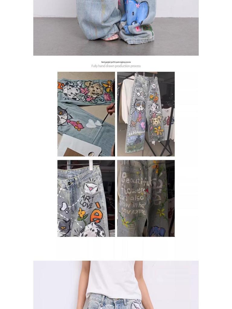 Men's Spring Retro Graffiti Print Wide-Leg Jeans: Casual, Cool, Loose-Fit