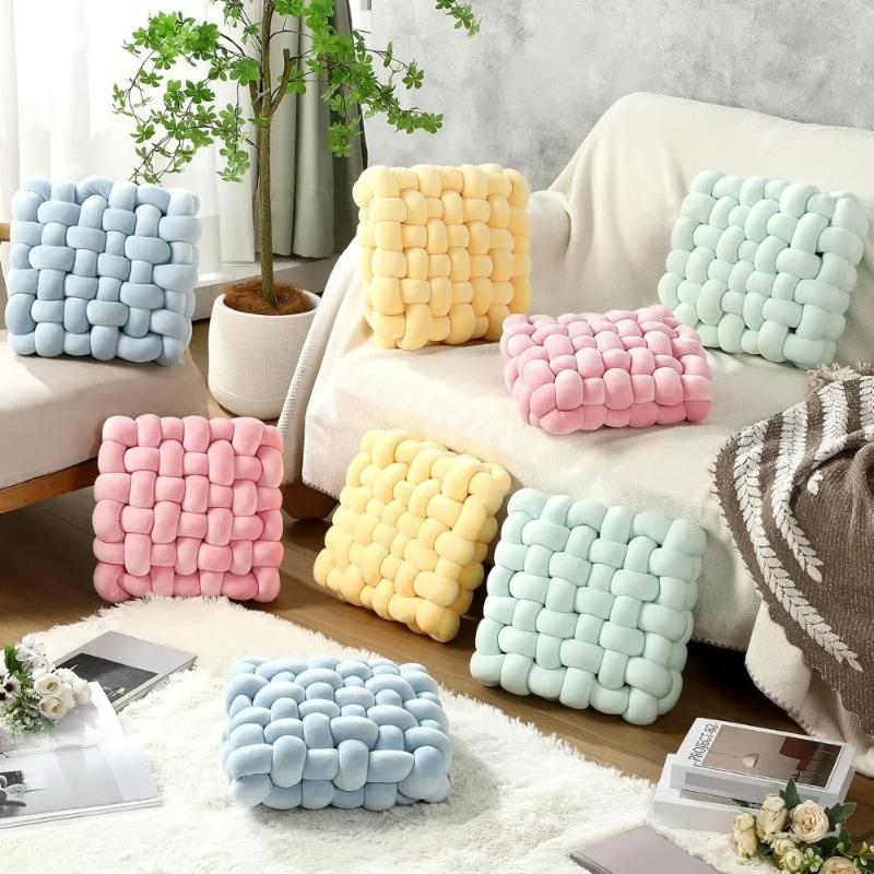 Plush Pillow Knot Hand-made Cushion Square Nordic Aesthetic Stuffed Pillow Office Chair Decorative for Sleeping Back Comfort