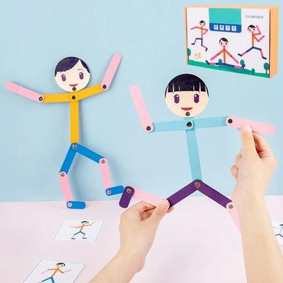 Montessori DIY Spielzeug Holz Sportler Form Spiel Pädagogisches Spiel Frühes Lernen für Kinder Vorschule Feinmotorik Training