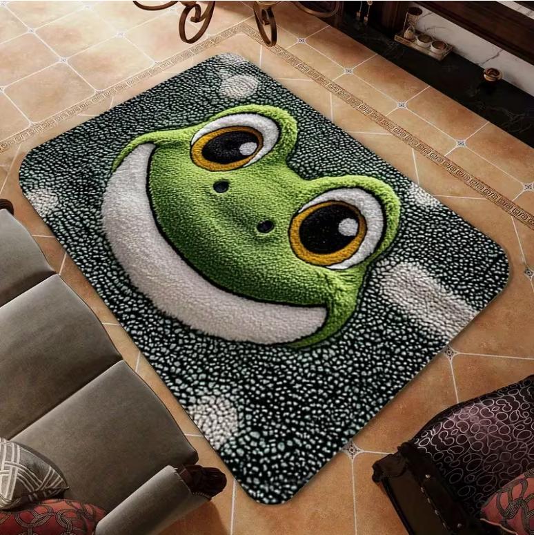 Cool Summer Big Frog Welcome Doormat Machine-washable Entrance Laundry Room Doormat Easy To Clean Quick-drying Rug 40cmx60cm