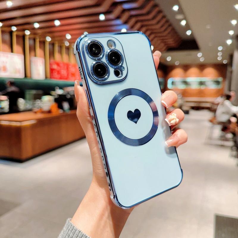 Applicable to iPhone17Pro electroplating side love mobile phone case Apple 16 all-inclusive CD pattern magnetic protective case 15