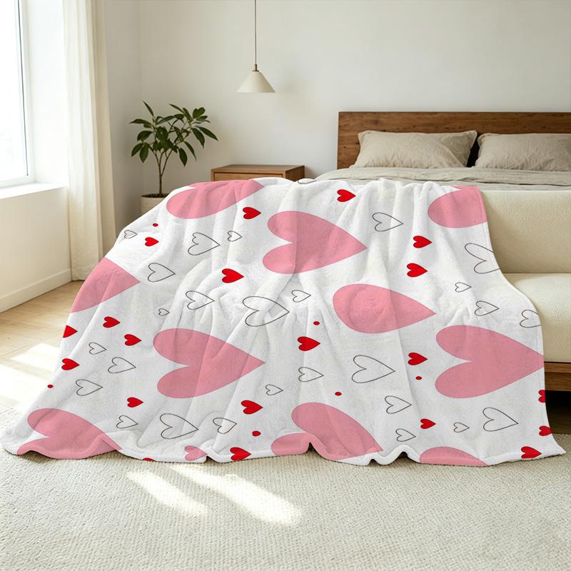 Soft Heart Flannel Throw Blanket, Machine Washable Cozy Blanket for Home, Office Nap, Valentine's Day Gift