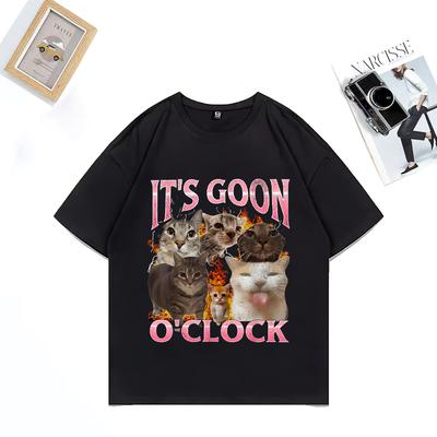Funny "IT's GOON O'CLOCK Cat Graphics T Shirt Men Women Casual Hip Hop Streetwear T-shirt Cotton Short Sleeve Oversized Clothes
