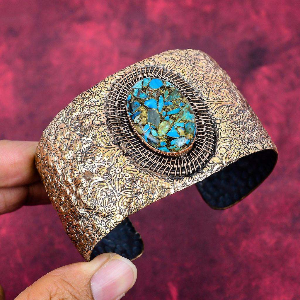 Copper chrysocolla bangle gemstone cuff bracelet copper wire wrapped bangle adjustable cuff bracelet handmade copper jewelry gifts for women