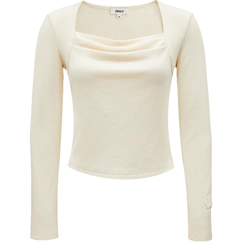 ONLY Women s Elegant Pleated Slim Fit Square Neck Long Sleeve T-shirt XL