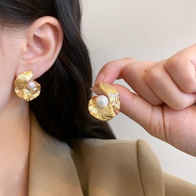 Trendy Irregular Geometric Earrings Texture Round Exaggerated Stud Earrings Cold Wind Abstract Commuter Earrings