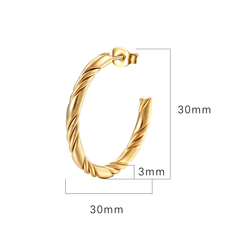 C-shaped Women's Stainless Steel Gold Earrings Simple Trend Multi-strand Twist Line Round Earrings
