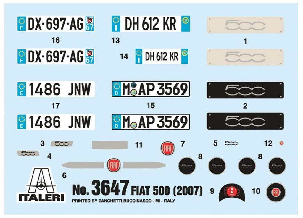 Italeri 1/24 Scale Fiat 500 2007 Plastic Model Kit with Japanese Instructions (IT3647)