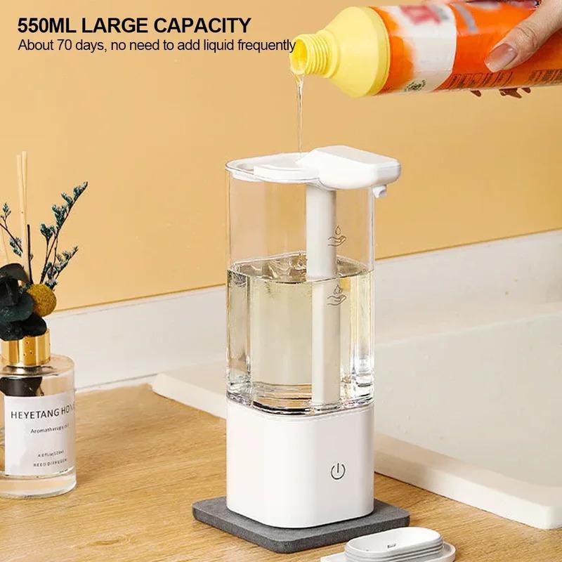 550ml Automatic Touchless Soap Dispenser, Smart Sensor for Kitchen Detergent Bathroom Shampoo Shower Gel