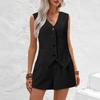 Women's Summer 2 Piece Outfits Sleeveless Button Down Blazer Vest Shorts Matching Set