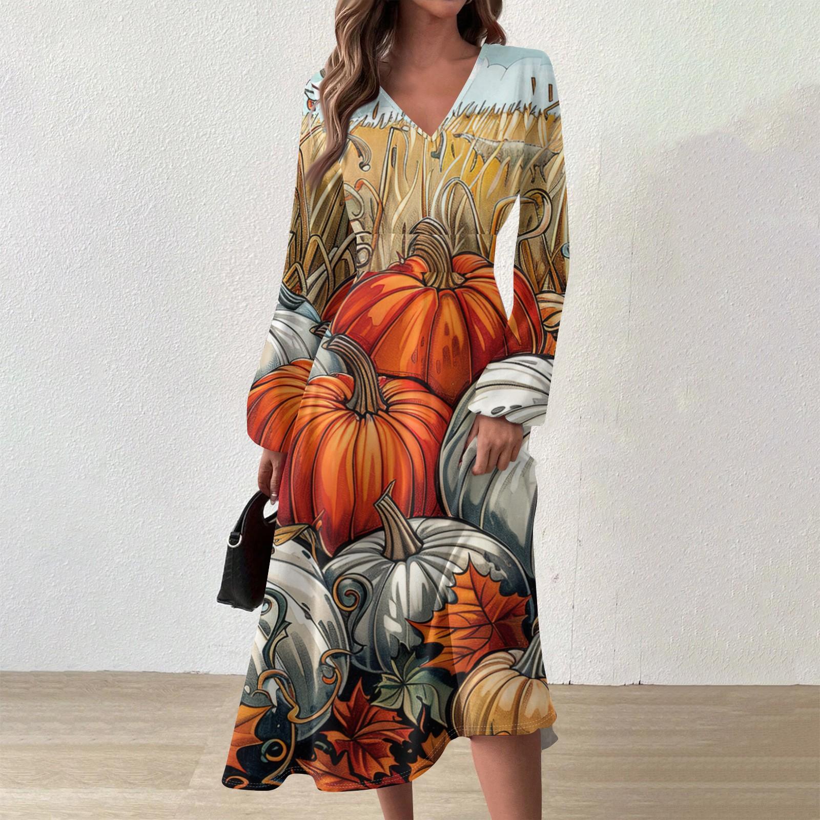 

Женское осенне-зимнее повседневное модное длинное платье с v-образным вырезом и длинным рукавом с принтом XL