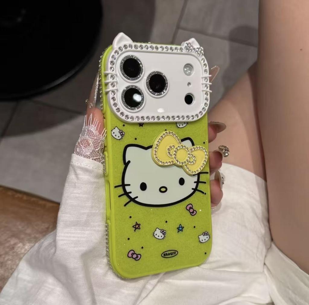 Cartoon Flash Diamond Bow Cat for iPhone17Pro Mobile Phone Case Apple 16promax Cute 15 New
