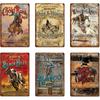 Fcimu 6 Pcs Rustic Western Cowboy Tin Signs - Vintage Retro Cowboy Code Wall Art for Bedroom Garage Bar Coffee Kitchen Home