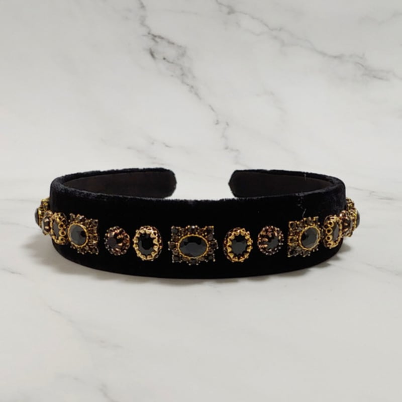 LALA Jeweled Velvet Hairband - Black