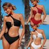 Costum de baie dintr-o piesă, de damă, bikini, culoare solidă, sexy, cu un umăr, decupat
