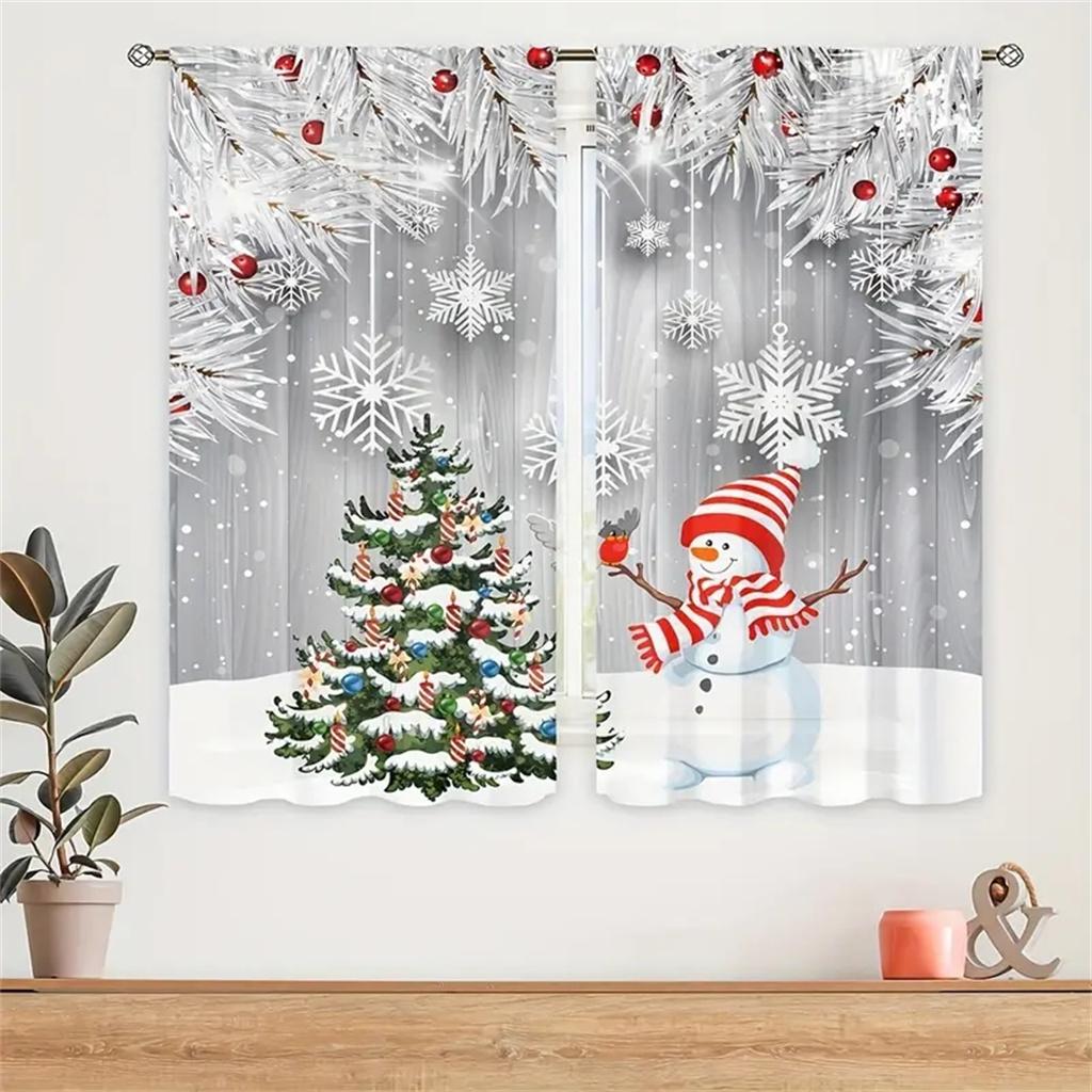 

2 шт., Рождественский шар, сосновые листья, занавеска, с креплением на кармашке, цифровая печать, полиэстеровый материал, для гостиной, спальни W50 X H130(CM)X2&Grommet Top