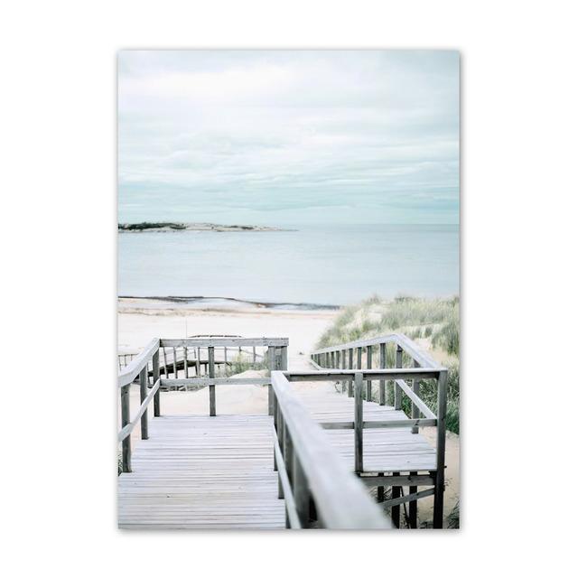 Nordic Posters and Prints For Wall Palm Tree Bird And Dolphin Beach Bridge Wall Art Canvas Painting For Living Room Decor