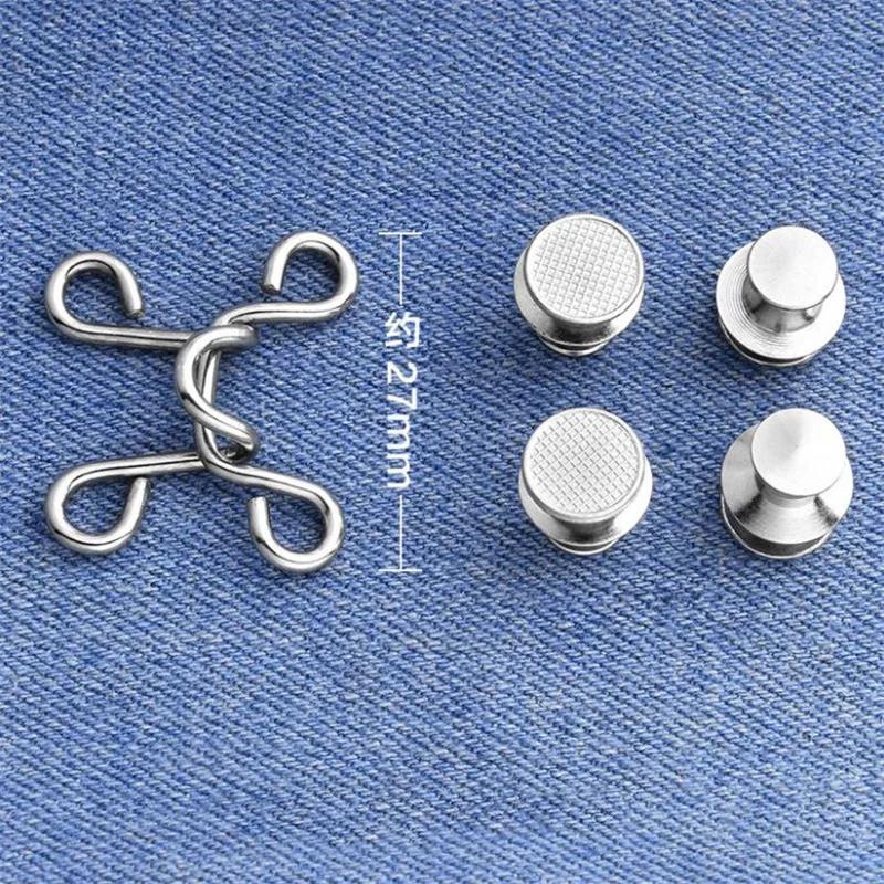 5Sets Nail-free Metal Jeans Button Snaps Detachable Pants Clips Buttons Pins DIY Waist Tightener Clothing Buckles Sewing Tools