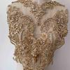 Rhinestone Tassel Dark Purple Beaded Lace Fabric with Motif Rhinestones Flower Shape Embroidery Trim for Wedding Dress
