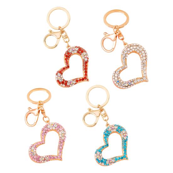 Keychain Pendant 3D Cartoon Heart Design Colorful Rhinestones Inlaid Key Chain with Lobster Clasp Key Ring Bags Accessories