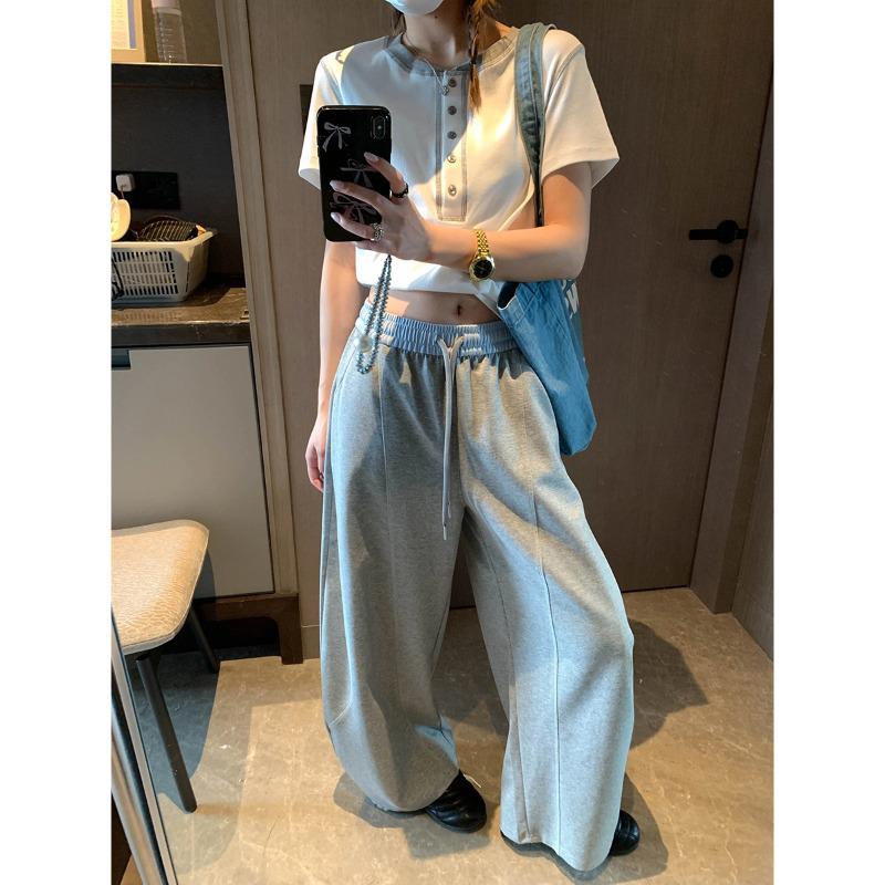 

Mochie Hip Cover Tencel Cotton Blend Curved Waist Casual Pants MQ1185 Medium светло-серый