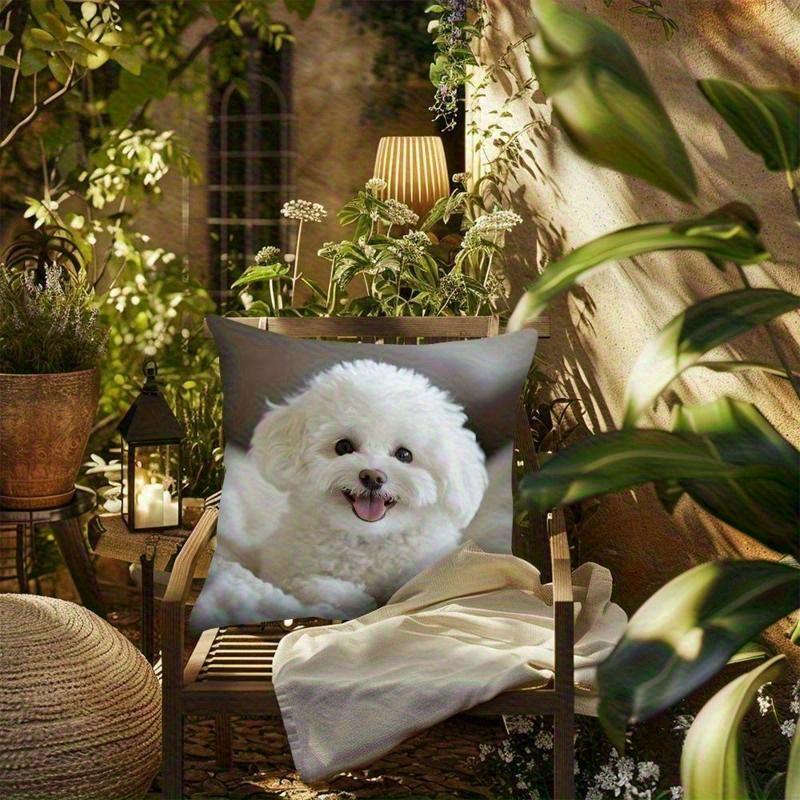 1Pc Bichon Frise Tongue Out Cute Printed Throw Pillow Cover,Suitable For Sofa, Bedroom, Living Room,Healing Gift For Dog Lovers.