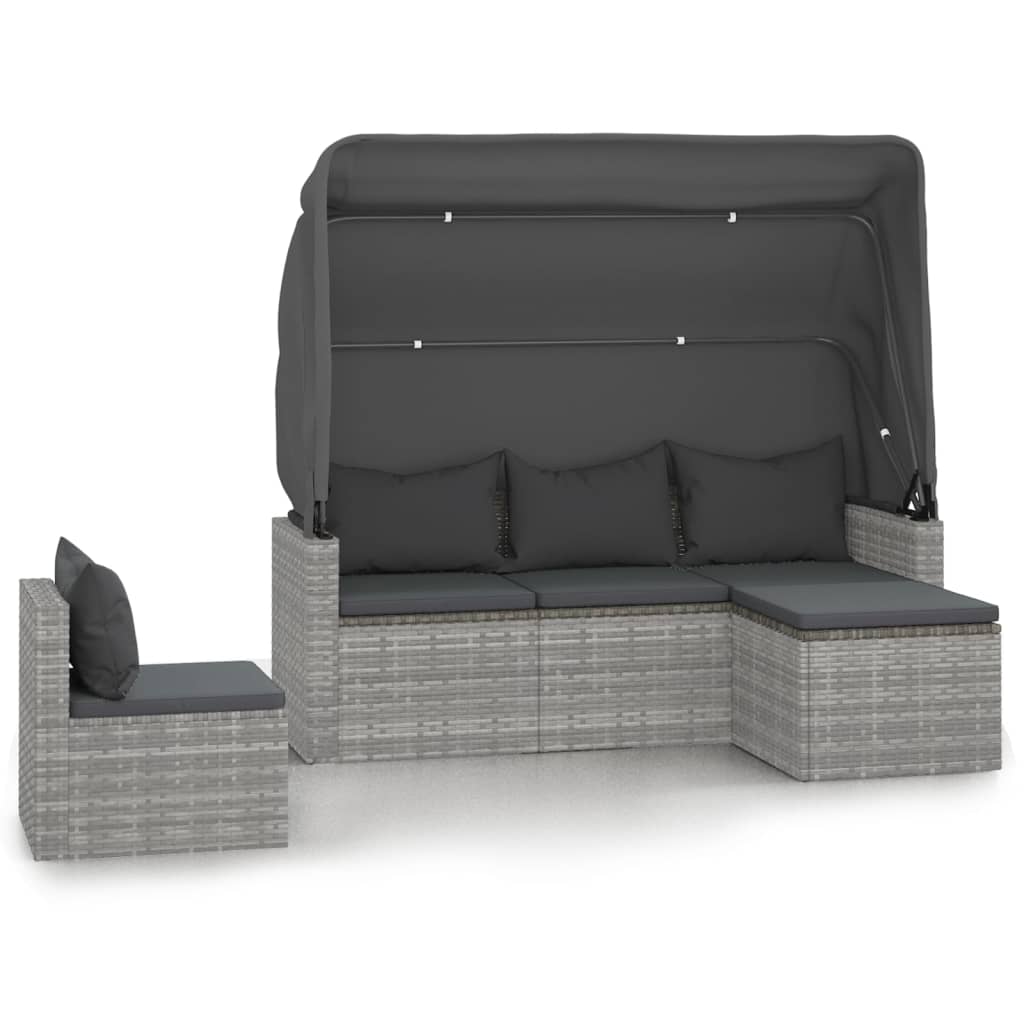 Vidaxl 4-Cz. Garten-Sitzgruppe, Kissen, Grau, Rattan PE