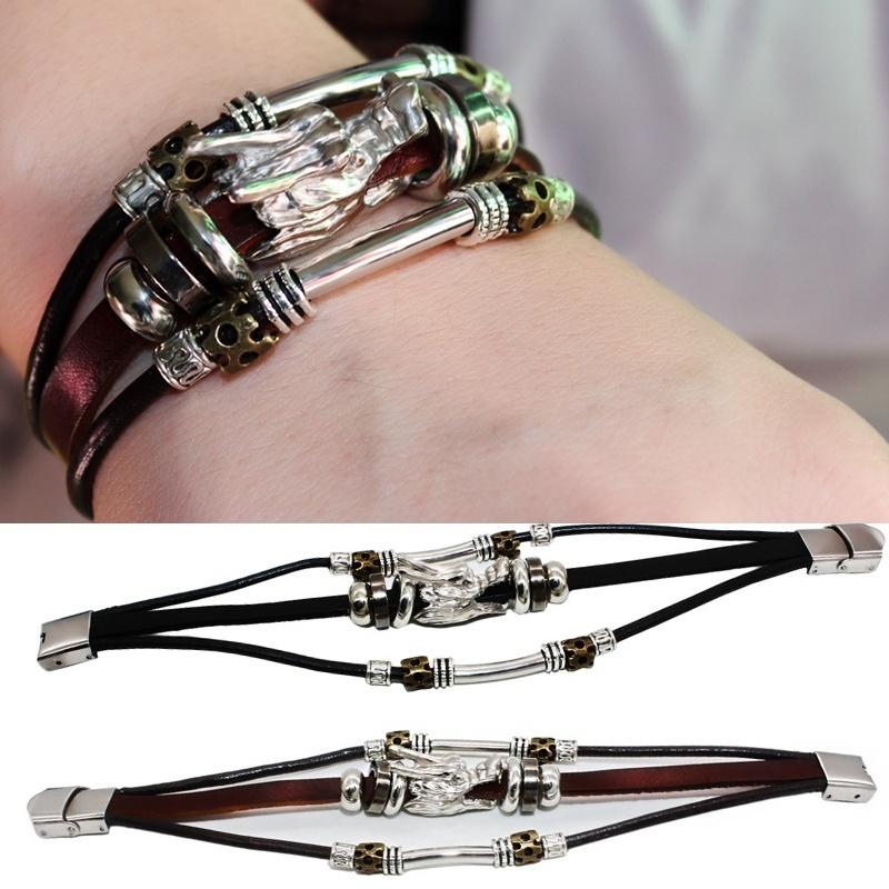 צמיד גברים אביזרים גברים טיבטים צמיד עור אופנה זכר וינטג 'דרקון parataxis