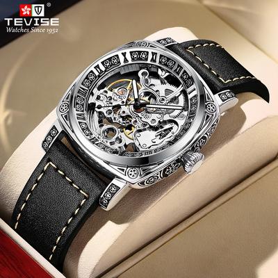 TEVISE 2023 New Watch Bidirectional Movement Leisure Men's Belt Watch Stainless Steel Automatic Mechanical Watch