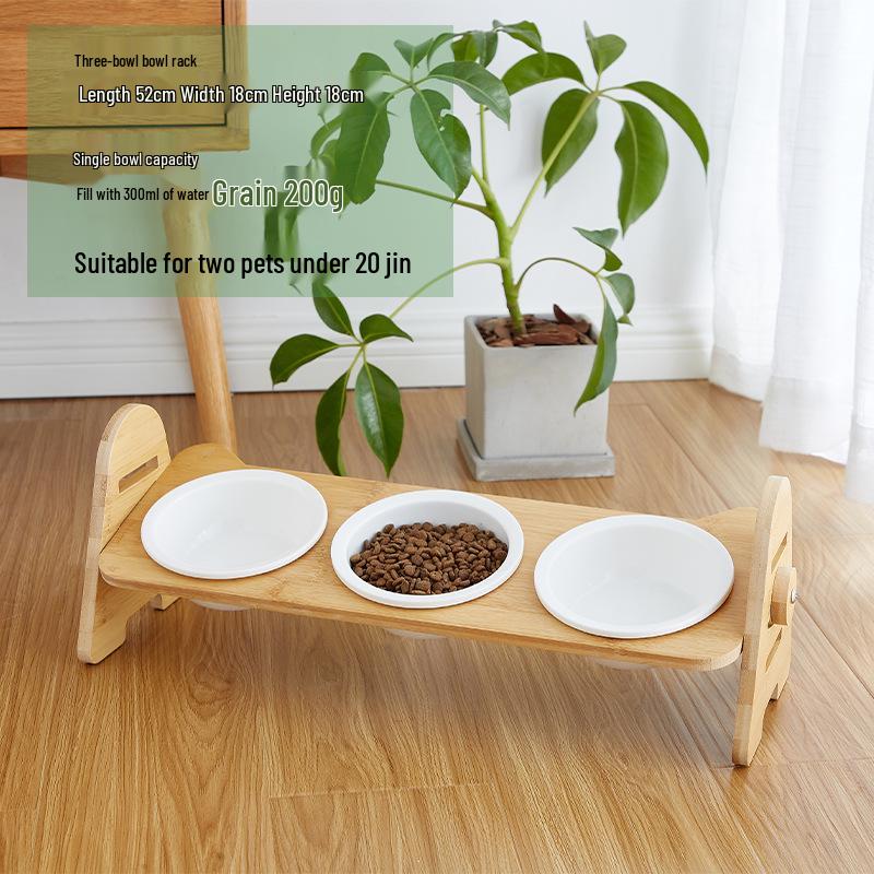 Adjustable Slanted Ceramic Pet Bowl for Cats and Dogs - Double Bowl Feeder