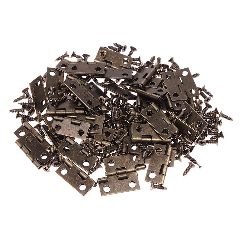 50Pcs/Box Hinges + 200 Screws Iron Gold Silver Black Bronze 4 Holes Durable Furniture Hardware Mini Hinge Decor