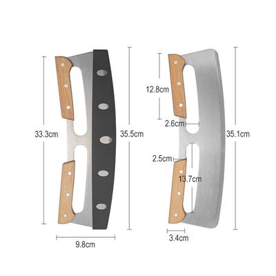 Stainless Steel Pizza Cutter Double Handed Pizza Knife with Safety Knife Sheath Wooden Handle Apple Pie Dispenser Dough Cutter