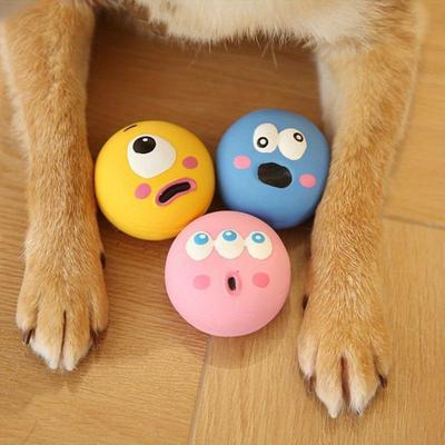 Cartoon Latex Hondenbal Grappige Grote Ogen Bal Hond Kauwspeeltje Piepend Interactief Tandenpoetsen Speelgoed voor Puppy Tandjes Krijgende Honden Ophalen Verveling Verlichten