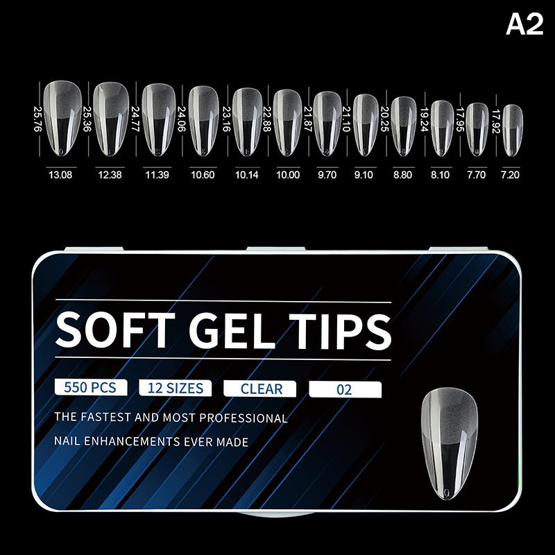 

550Pcs False Nail Tips Soft Gel Fingertip Semi-Matte Capsules Almond French Coffin Full Cover Artificial Fake Nails Extension A2