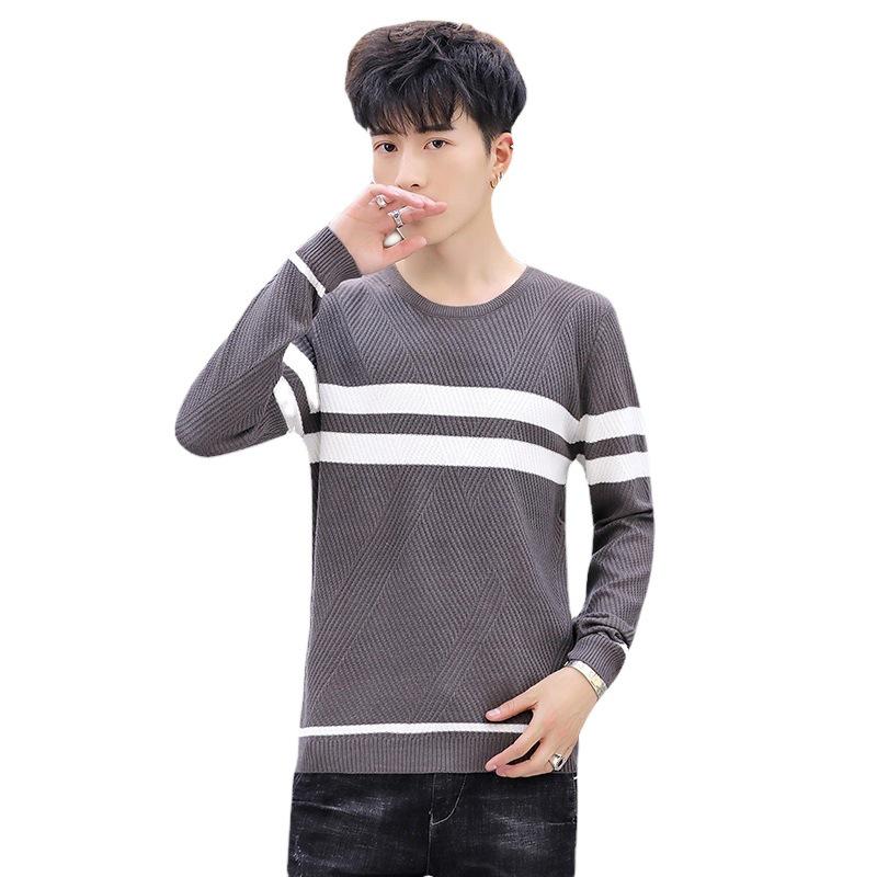 Autumn 2020 Men's Slim Fit Korean Style Round Neck Knitted Pullover Sweater - Fashionable Long Sleeve Base Shirt
