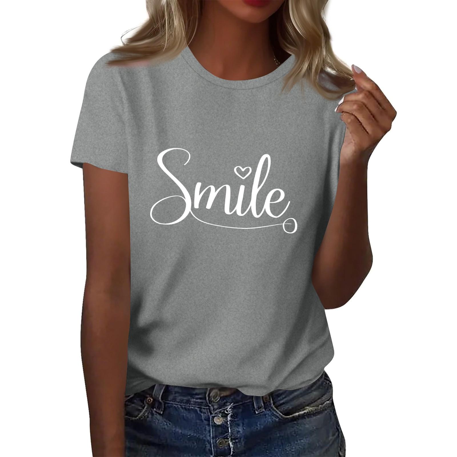 

Жіноча футболка з круглим вирізом та принтом літер Smile , топ з коротким рукавом M
