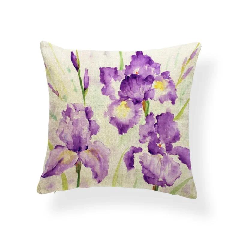 Schönes Pflanzenkissen-Set Blume Rose Orchidee Narzisse Wohnzimmer Schlafzimmer Dekoration Kissenbezug Leinen-Kissenbezug 45x45cm