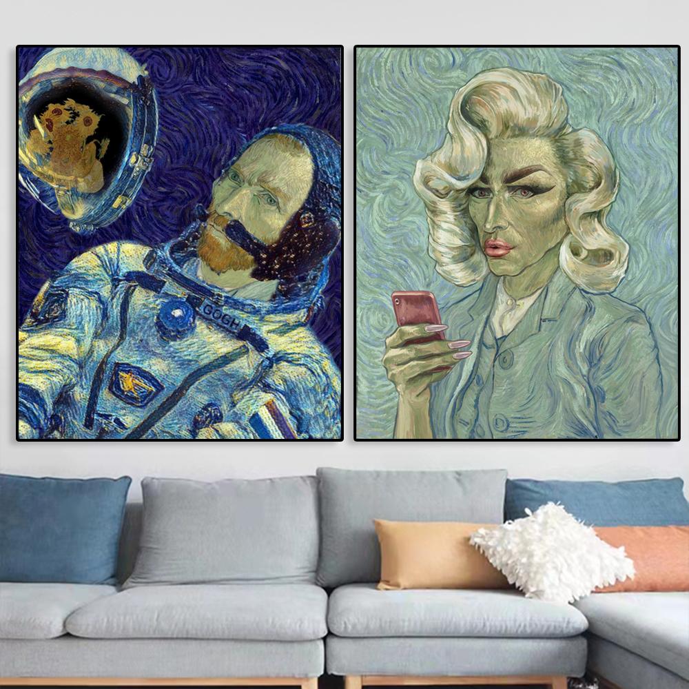 Poster Vintage Van Gogh Autoritratti Pittura su Tela Arte Moderna Stampa Divertente Quadro da Parete per Camera da Letto Soggiorno Decorazioni per la Casa