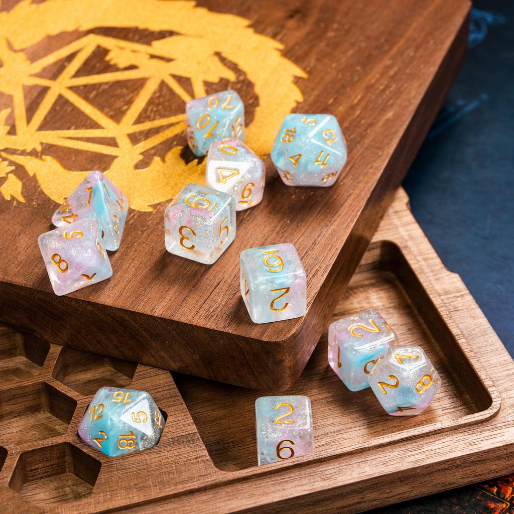 Cusdie 11Pcs Swirl DND Dice Double-colors D&D Dice Set D4 D6 D8 D10 D% D12 D20 Polyhedral Dice for Role Playing Game Table Games