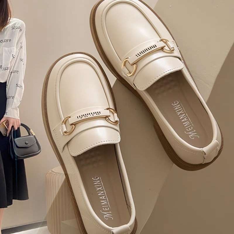 Platform Leather Shoes 2025 New One-pedal Soft-soled Small Leather Shoes French British Style Flat-soled Metal Buckle Versatile