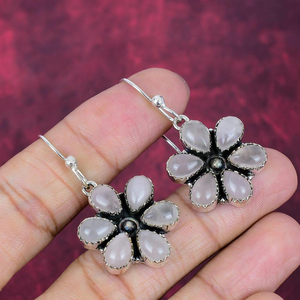 Rose Quartz Gemstone 925 Sterling Silver Handmade Wonderful Jewelry Earrings, Gift for Introverted