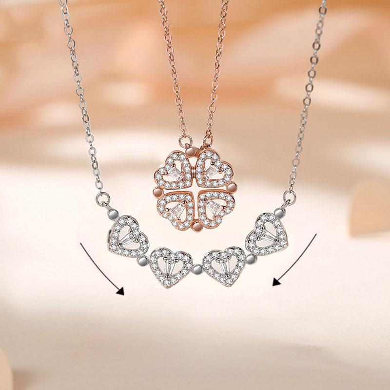 Collier Cœur d'Amour Trèfle à Quatre Feuilles pour Femmes Chaîne de Clavicule Luxe Léger Niche Cadeau d'Anniversaire Saint-Valentin Qualité