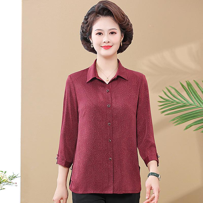 

Elegant Chiffon Top for Mother-in-Law: Formal Wedding Banquet Attire, Three-Quarter Sleeve, Perfect for Spring and Autumn XL (recommended 100-110 jin) фиолетовый
