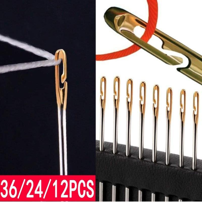 12/24/36pcs Elderly Blind Needle Side Hole Hand Home Sewing Stainless Steel Sewing Waste Thread DIY Jewelry