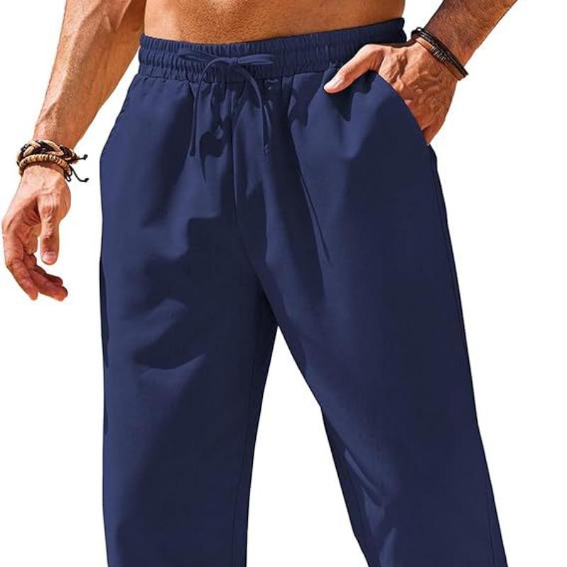 New Men's Linen Casual Pants Elastic Waist Drawstring Pants Yoga Beach Summer Trousers