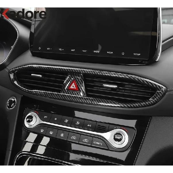 For Hyundai Santa Fe    Carbon Fiber Car Front Center Air Condition Vent Outlet Cover Trim Interior Accessories