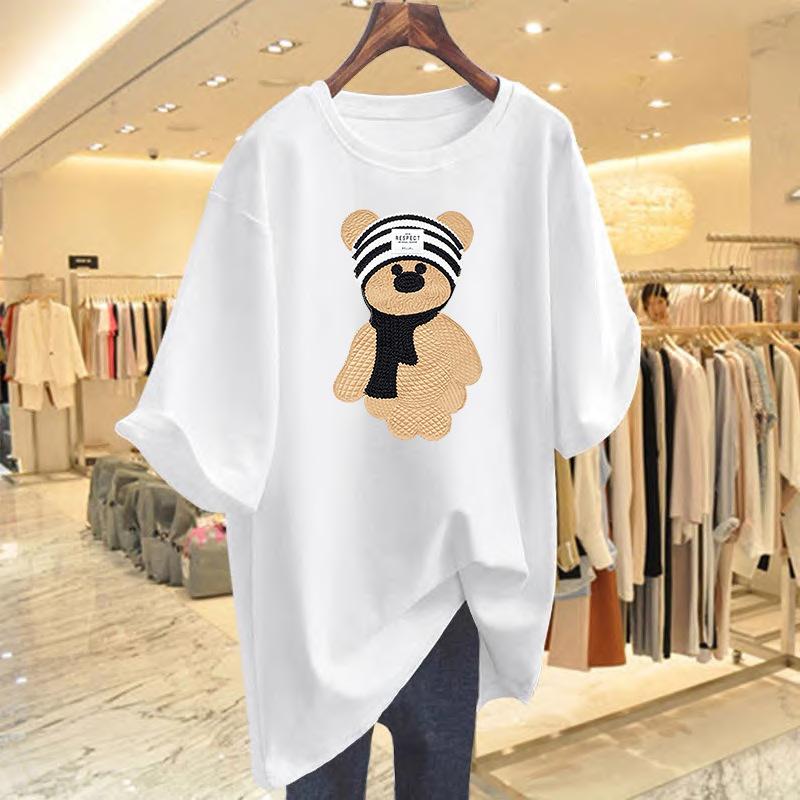 

Cotton cartoon printed t-shirt short-sleeved women s summer new loose Korean version medium and long top bottoming shirt S